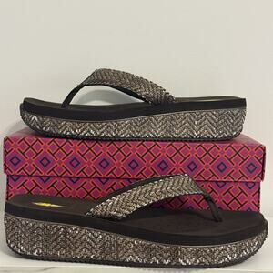 Volatile Island Platform Wedge Sandal Brown Woven Thong Chunky Cruise Sz 10